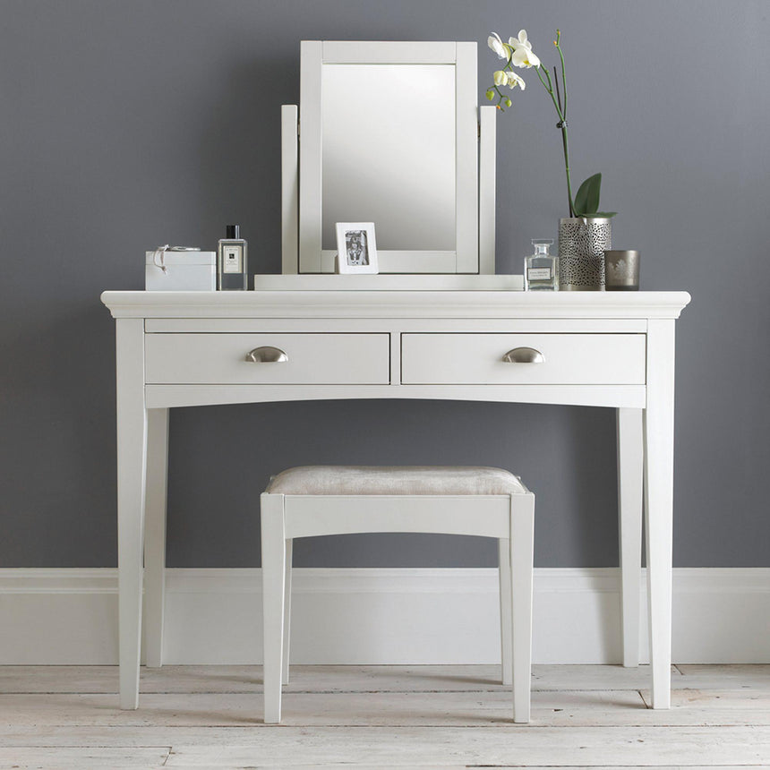 Bentley Designs Hampstead White Stool - Pebble Grey Fabric-2