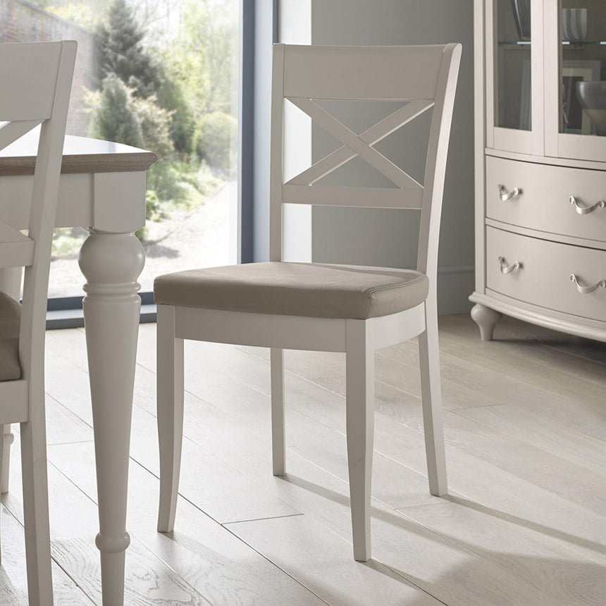 Bentley Designs Montreux Grey Washed Oak and Soft Grey 4 to 6 Seater Extending Dining Table with 4 X Back Grey Bonded Leather Chairs-7