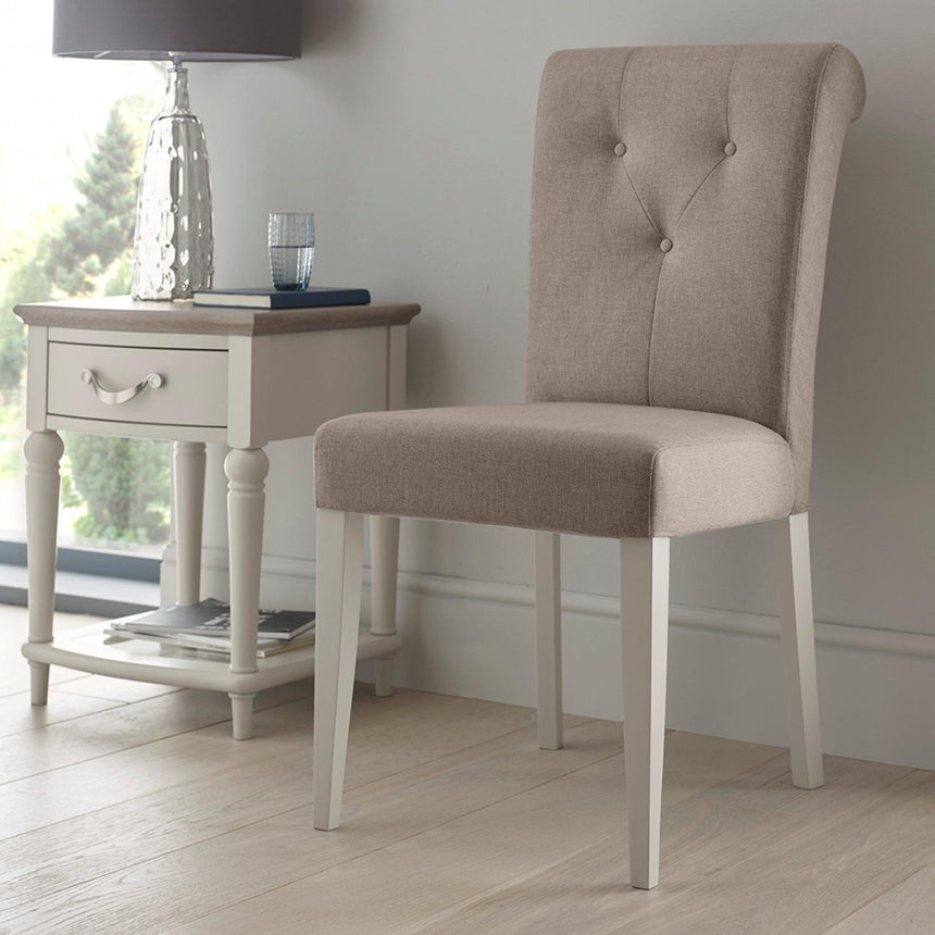 Bentley Designs Montreux Grey Washed Oak and Soft Grey 6 to 8 Seater Extending Dining Table with 6 Upholstered Pebble Grey Fabric Chairs-9