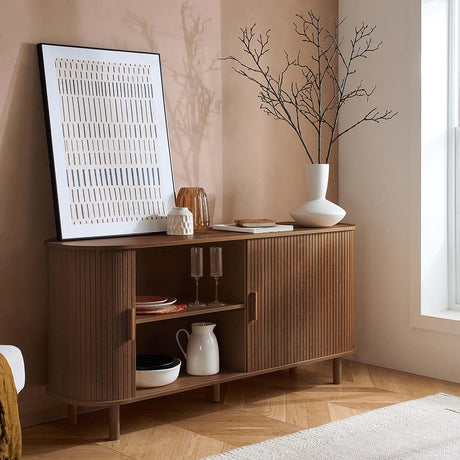 Axel Walnut Fluted 2 Door Large Curved Sideboard - 160cm-2