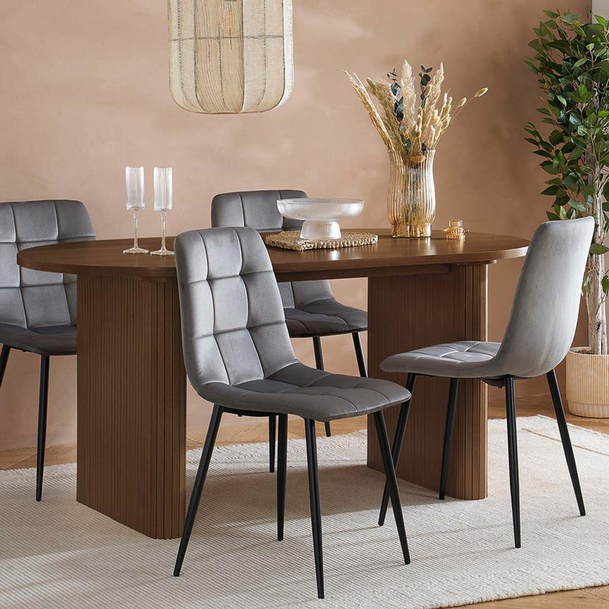 Axel Walnut Fluted 6 Seater Oval Dining Table-2