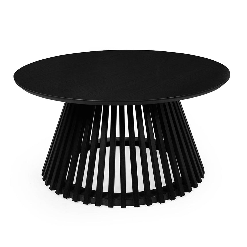 Ollie Black Round Coffee Table with Slatted Base-2