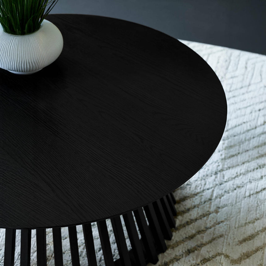 Ollie Black Round Coffee Table with Slatted Base-4