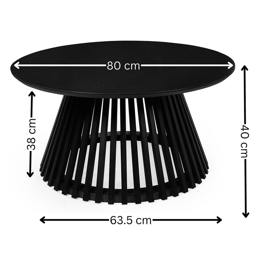 Ollie Black Round Coffee Table with Slatted Base-5