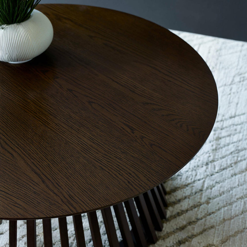 Ollie Dark Oak Round Coffee Table with Slatted Base-4