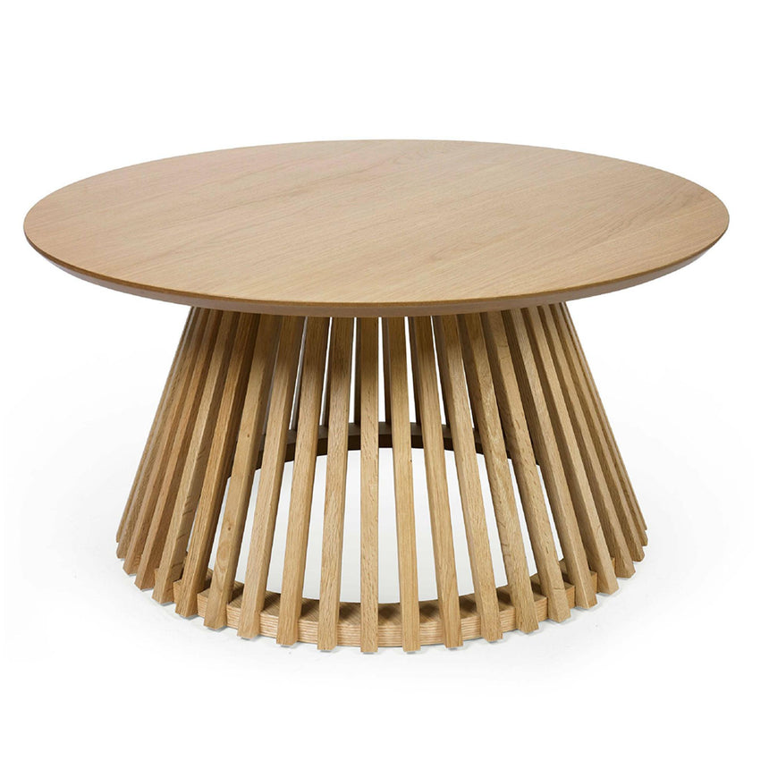 Ollie Natural Oak Round Coffee Table with Slatted Base-2