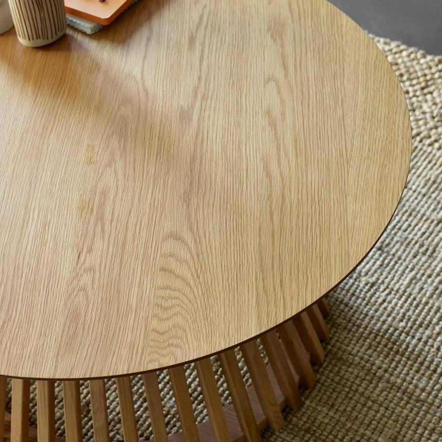 Ollie Natural Oak Round Coffee Table with Slatted Base-3