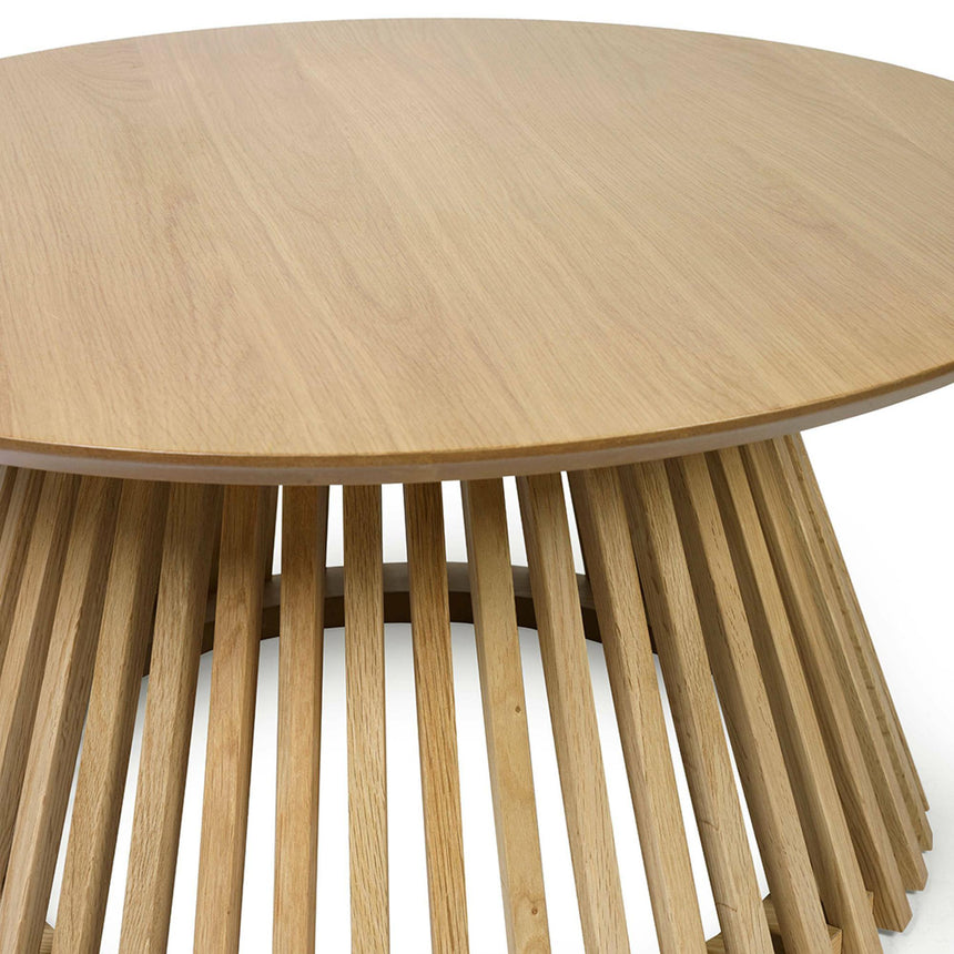 Ollie Natural Oak Round Coffee Table with Slatted Base-4