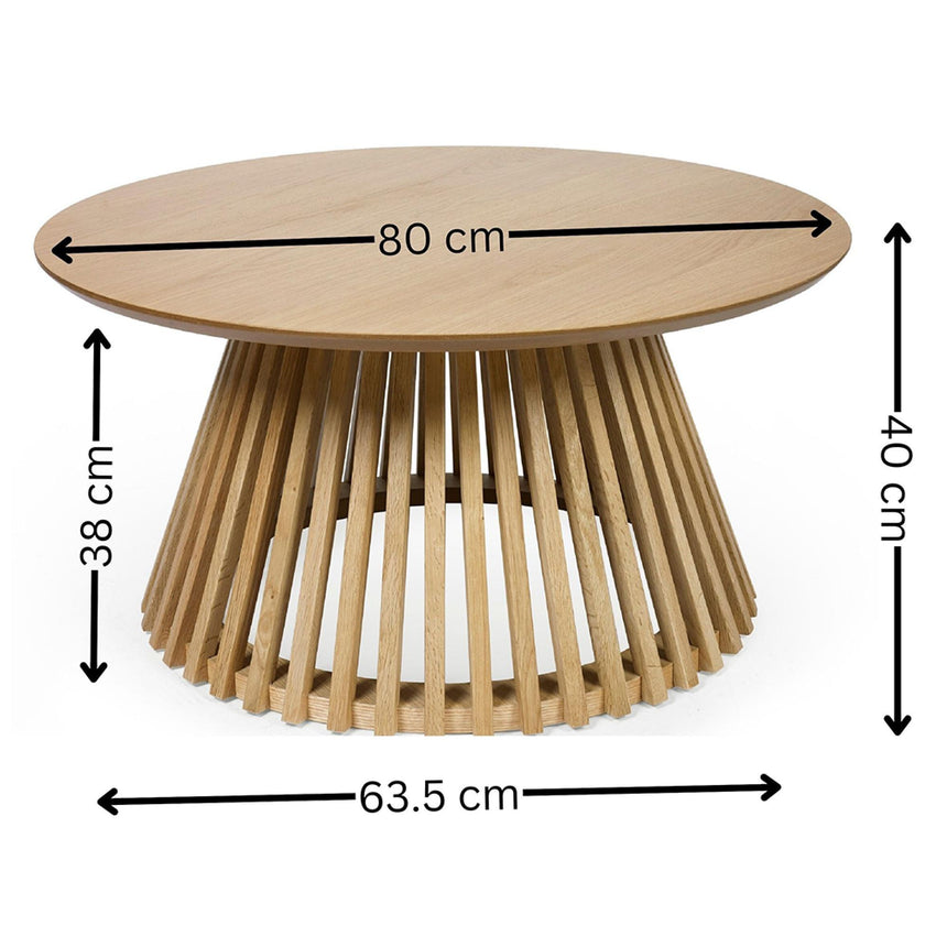 Ollie Natural Oak Round Coffee Table with Slatted Base-5