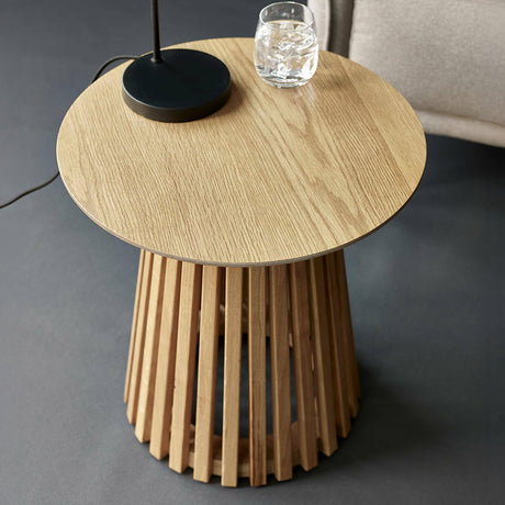 Ollie Natural Oak Round Lamp Table with Slatted Base-2