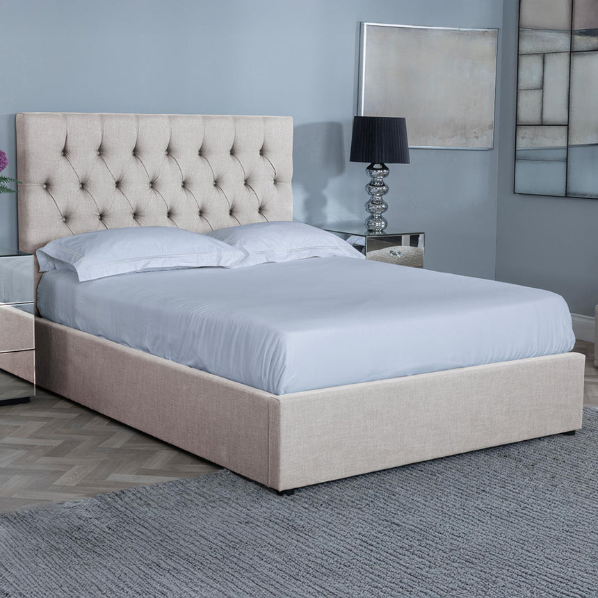 Sandra Oatmeal Fabric Ottoman Storage Bed-3