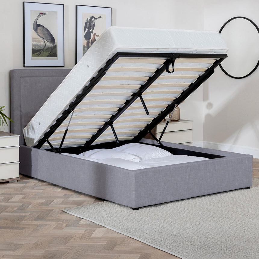 Sutton Light Grey Fabric Ottoman Storage Bed-2