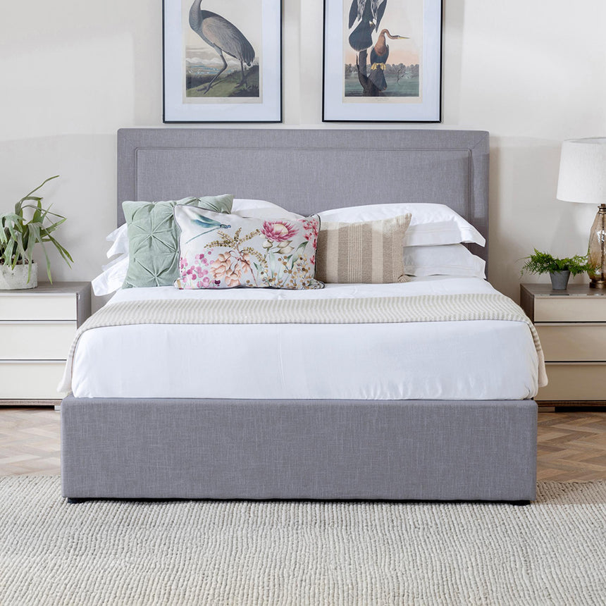 Sutton Light Grey Fabric Ottoman Storage Bed-3