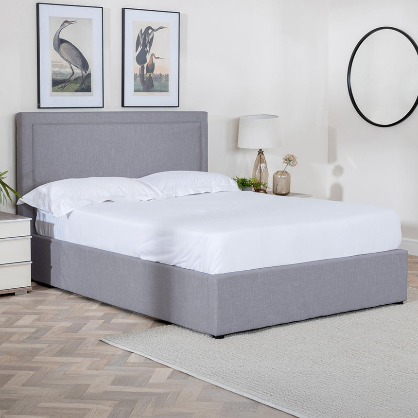 Sutton Light Grey Fabric Ottoman Storage Bed-5