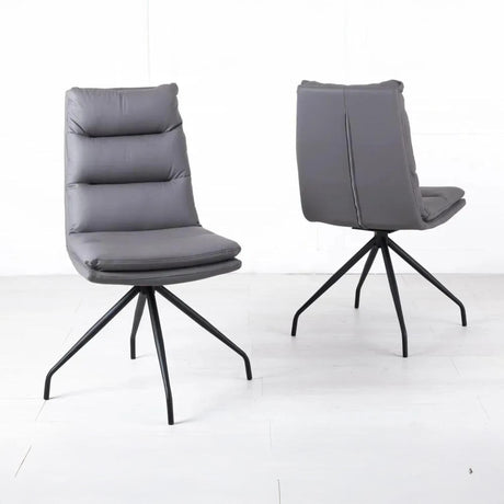 Diego Grey Leather Swivel Dining Chair with Black Legs-2