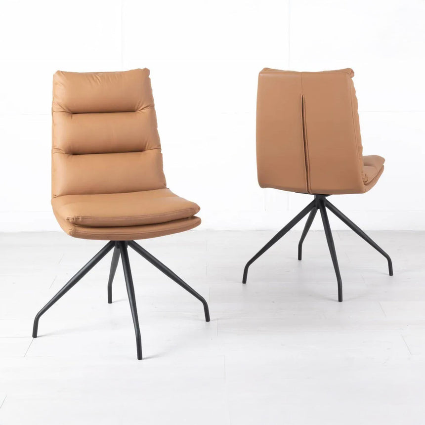Diego Brown Leather Swivel Dining Chair with Black Legs-4