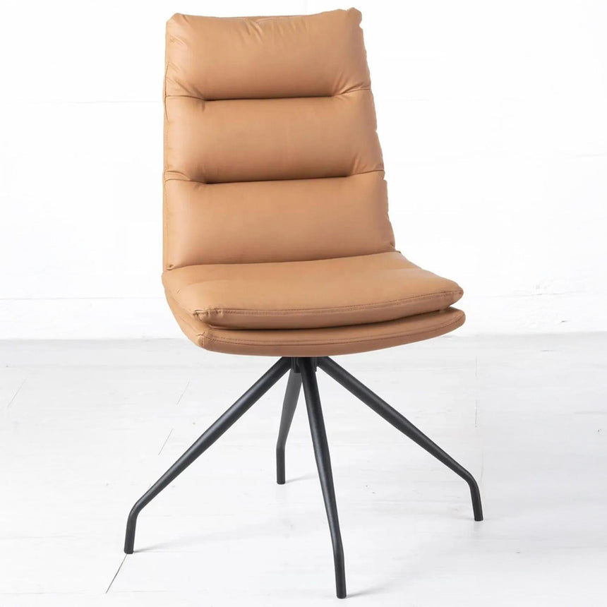 Diego Brown Leather Swivel Dining Chair with Black Legs-5