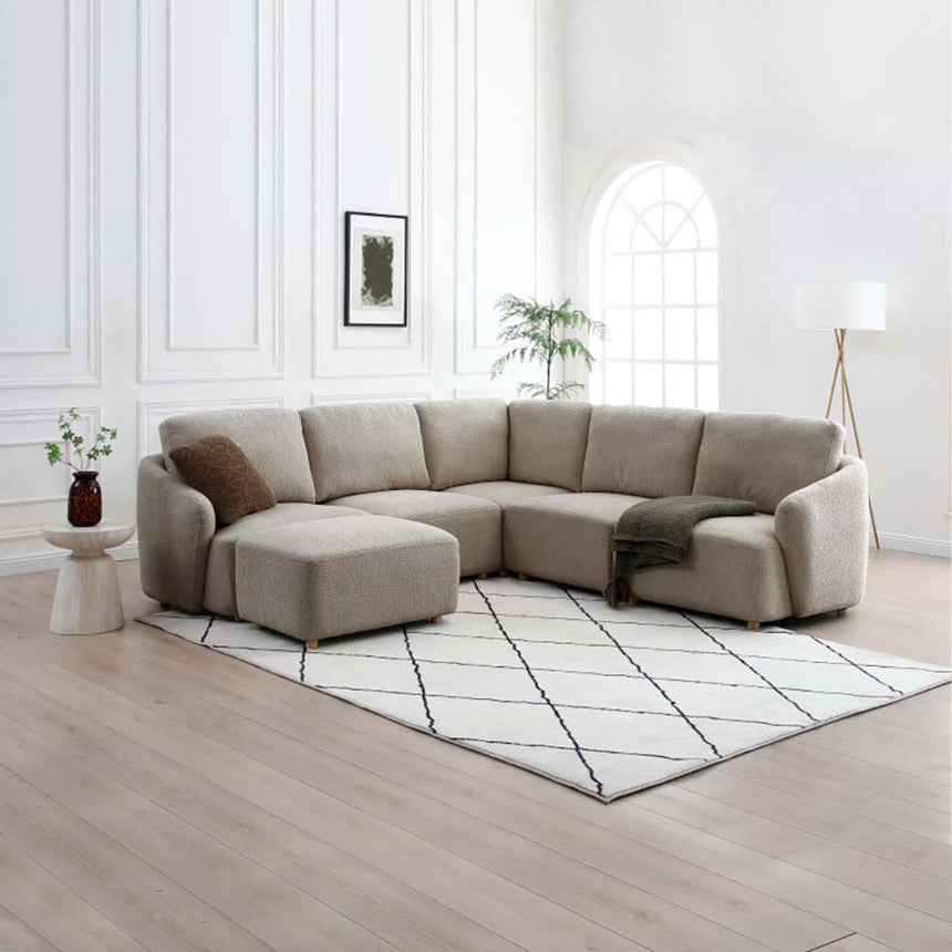 Como Taupe Boucle Fabric Left Hand Facing End Chair-4