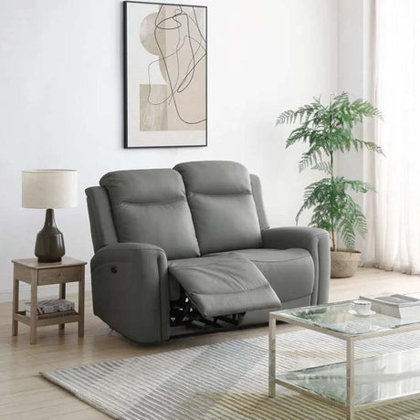Henley Grey Leather 2 Seater Electric Recliner Sofa-2