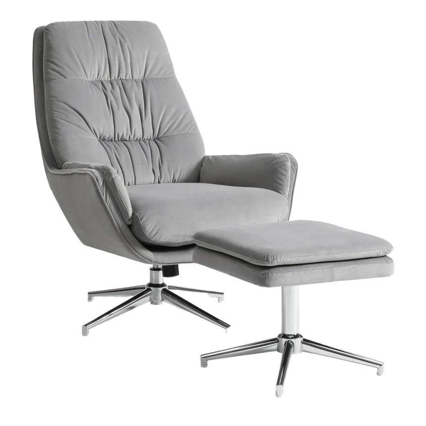 Hugo Grey Velvet Fabric Swivel Chair with Footstool-2
