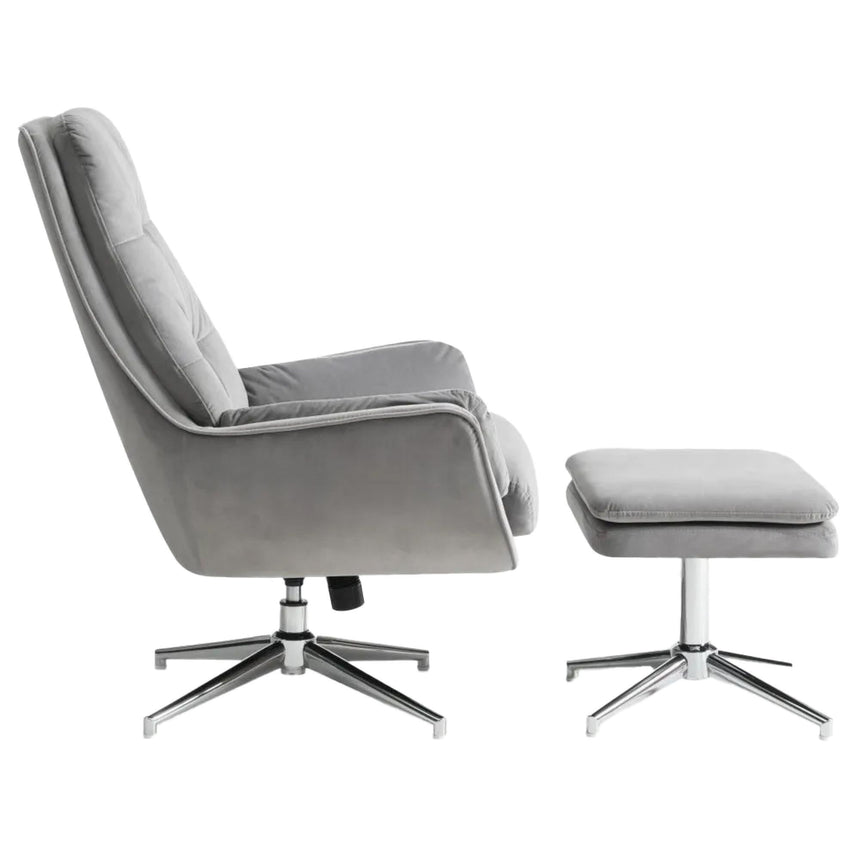 Hugo Grey Velvet Fabric Swivel Chair with Footstool-3