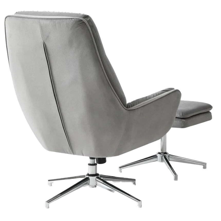 Hugo Grey Velvet Fabric Swivel Chair with Footstool-6