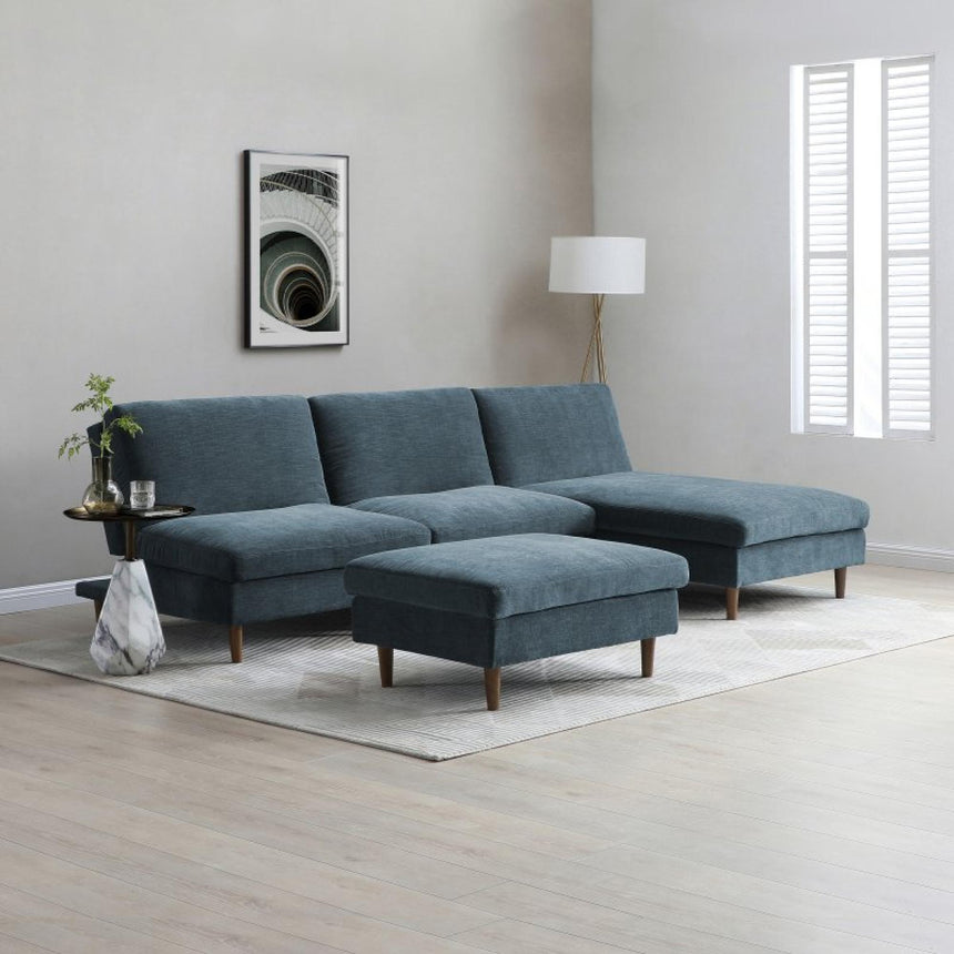 Scott Eryx Chenille Navy Blue Fabric Ottoman Footstool-2