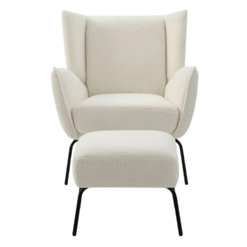 Zane Hermes Cream Teddy Fabric Accent Chair with Footstool-2