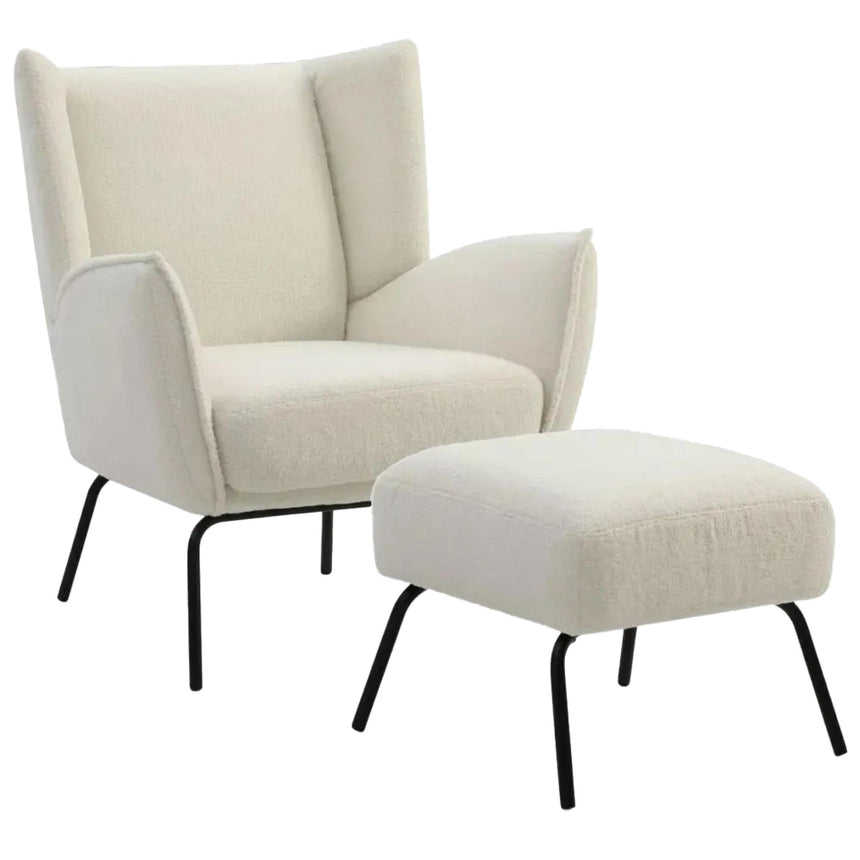 Zane Hermes Cream Teddy Fabric Accent Chair with Footstool-3