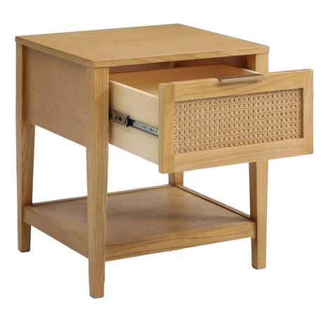 Max Wood and Rattan 1 Drawer Bedside Table-2