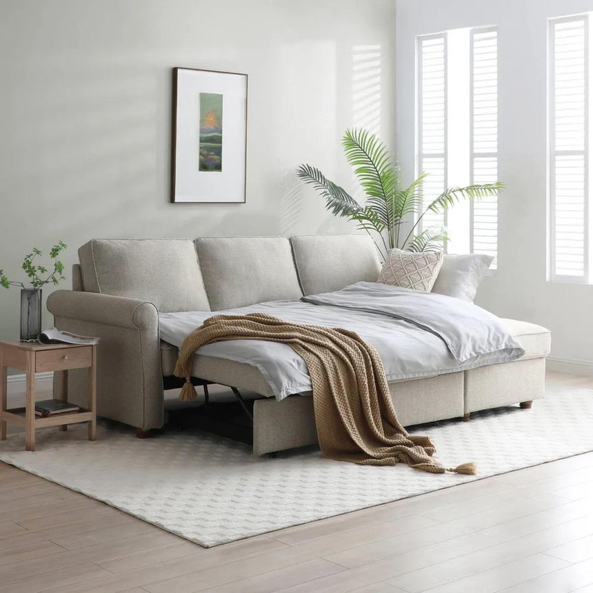Arthur Natural Grey Fabric Corner Pull Out Sofa Bed with Storage -2