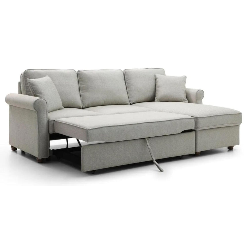 Arthur Natural Grey Fabric Corner Pull Out Sofa Bed with Storage -3