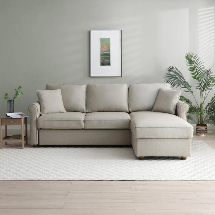 Arthur Natural Grey Fabric Corner Pull Out Sofa Bed with Storage -7