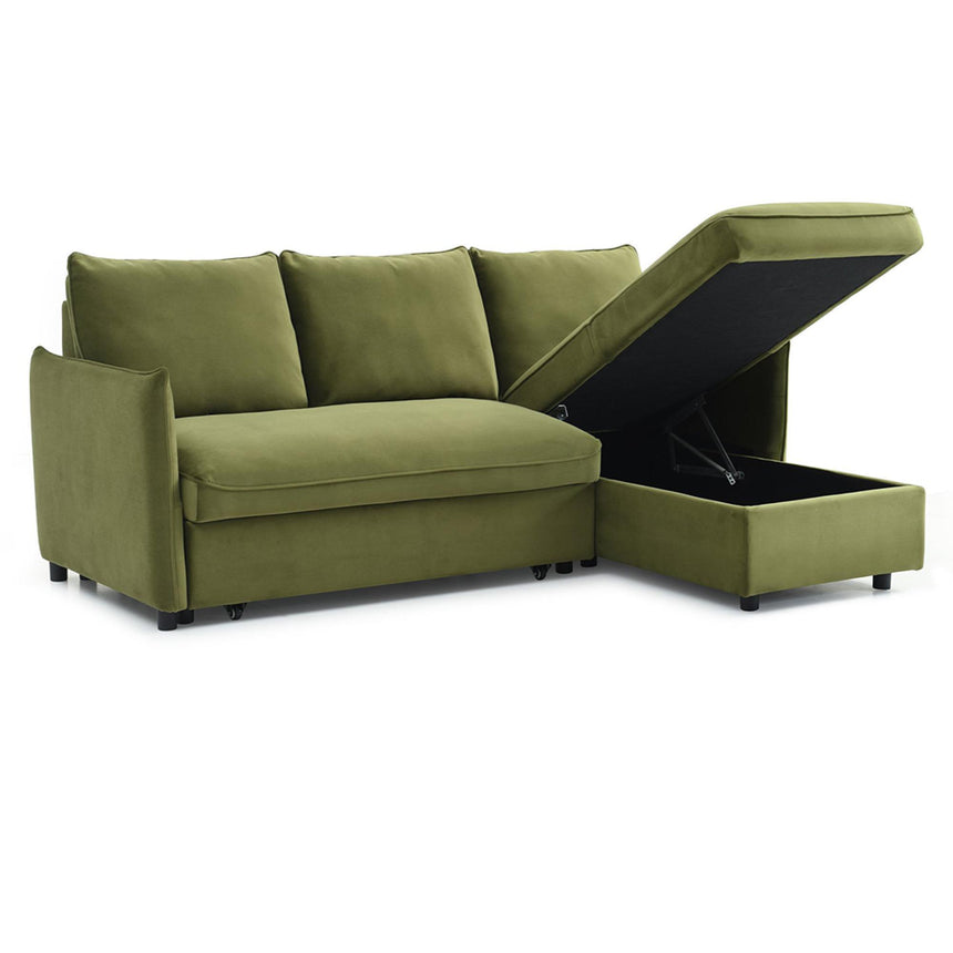 Blaire Athena Olive Green Velvet Fabric Corner Sofa Bed-2