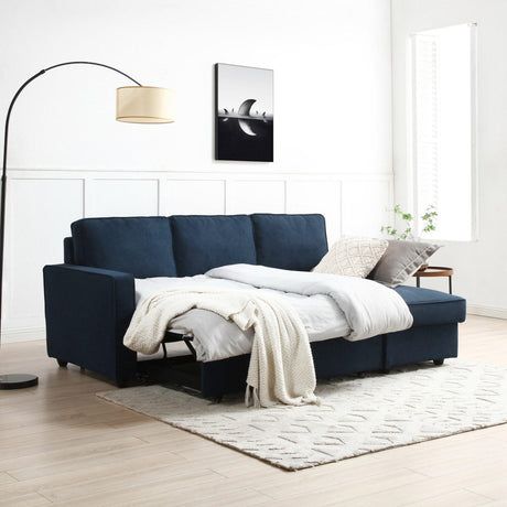 Myles Themis Blue Soft Weave Fabric Corner Sofa Bed-2