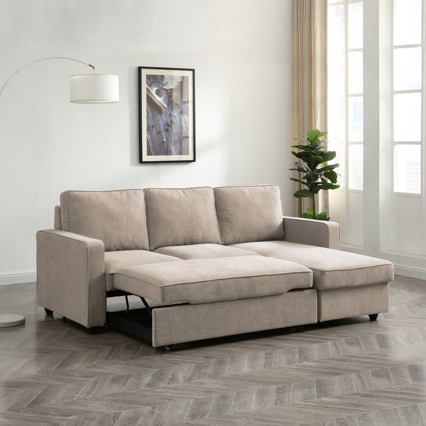Myles Typhon Natural Weave Fabric Corner Sofa Bed-2