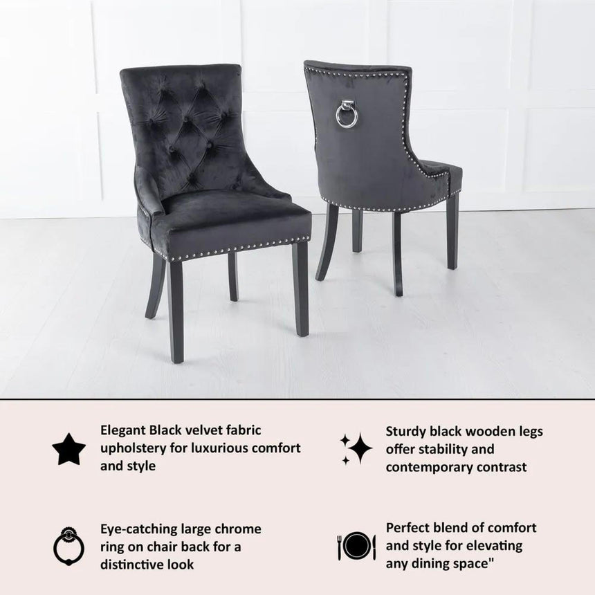 Knocker Back Black Velvet Fabric Dining Chair with Black Wooden Legs-5