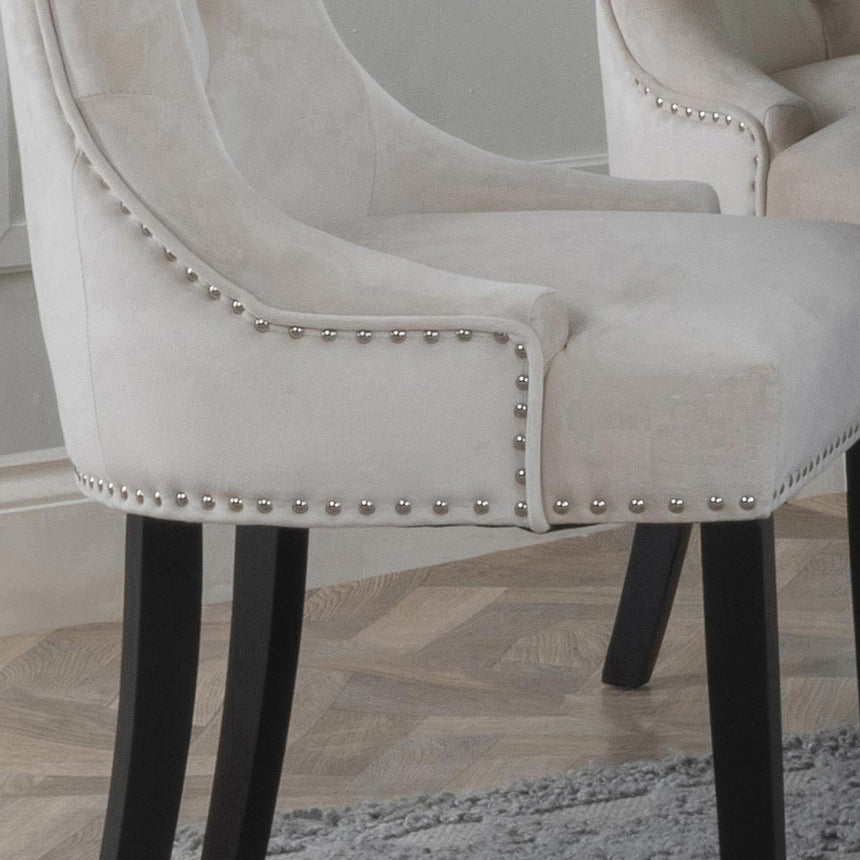 Knocker Back Champagne Dining Chair Velvet Fabric with Black Wooden Legs-6