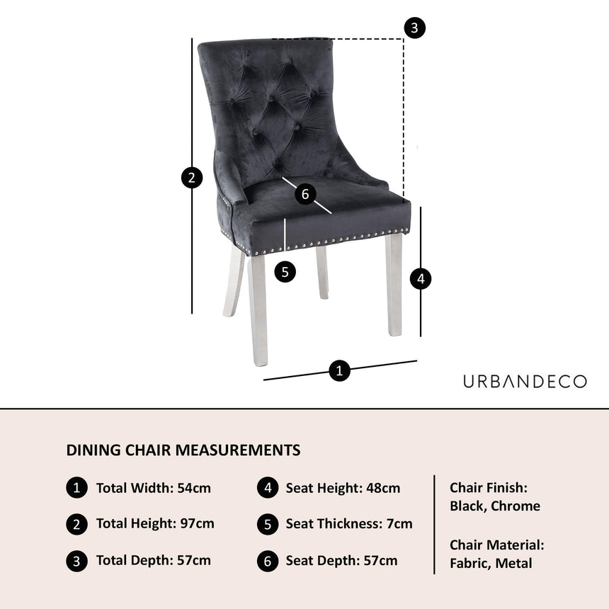 Lion Knocker Back Black Velvet Fabric Dining Chair with Chrome Legs-6