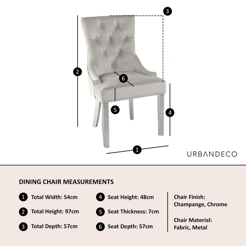 Lion Knocker Back Champagne Velvet Fabric Dining Chair with Chrome Legs-8