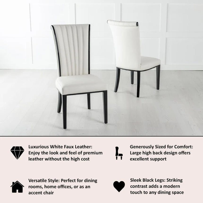 Cadiz White Leather Large High Back Dining Chair with Black Legs-4