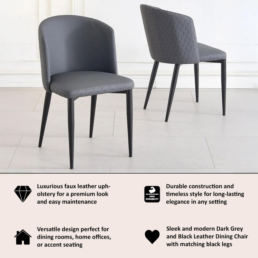 Deco Dark Grey Leather Dining Chair with Black Legs-4