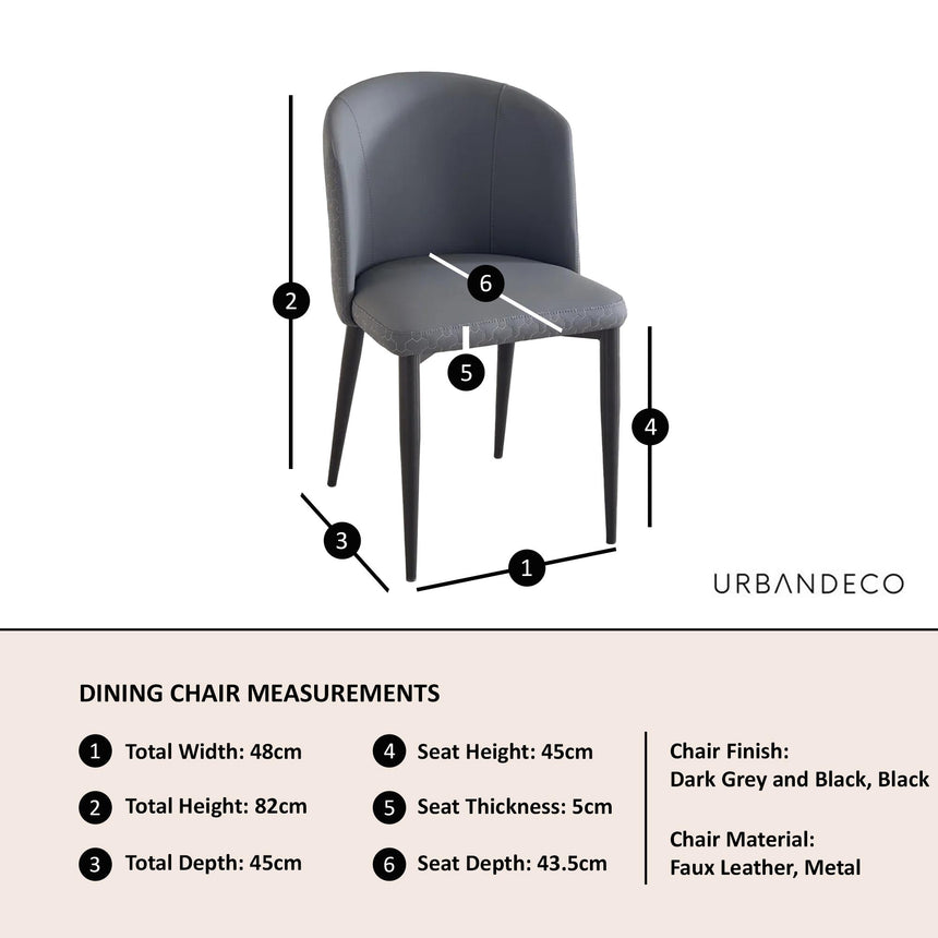 Deco Dark Grey Leather Dining Chair with Black Legs-5
