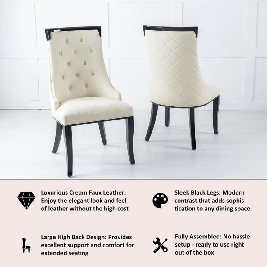 Carmela Cream Leather Large High Back Dining Chair with Black Legs-4