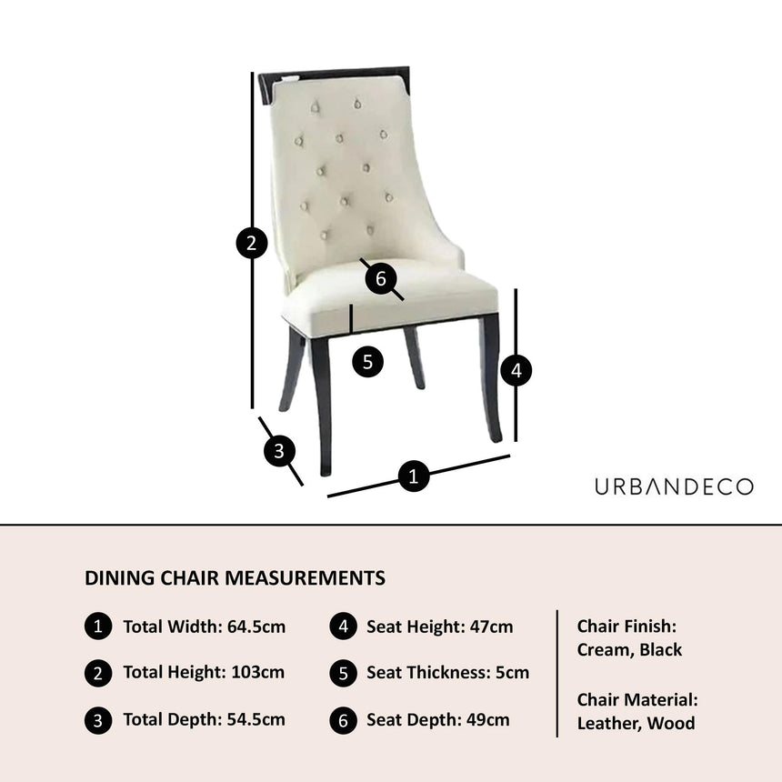 Carmela Cream Leather Large High Back Dining Chair with Black Legs-5