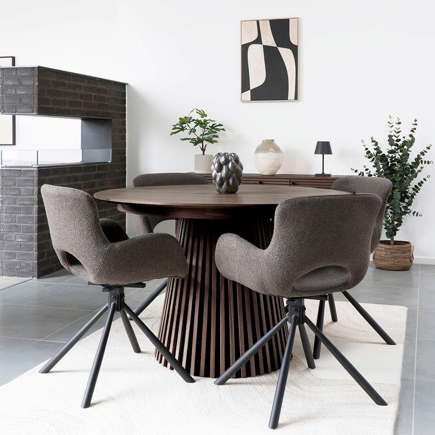 Osaka Smoked Oak 4-8 Seater Extending Round Dining Table with Slatted Base - 120cm-200cm-6
