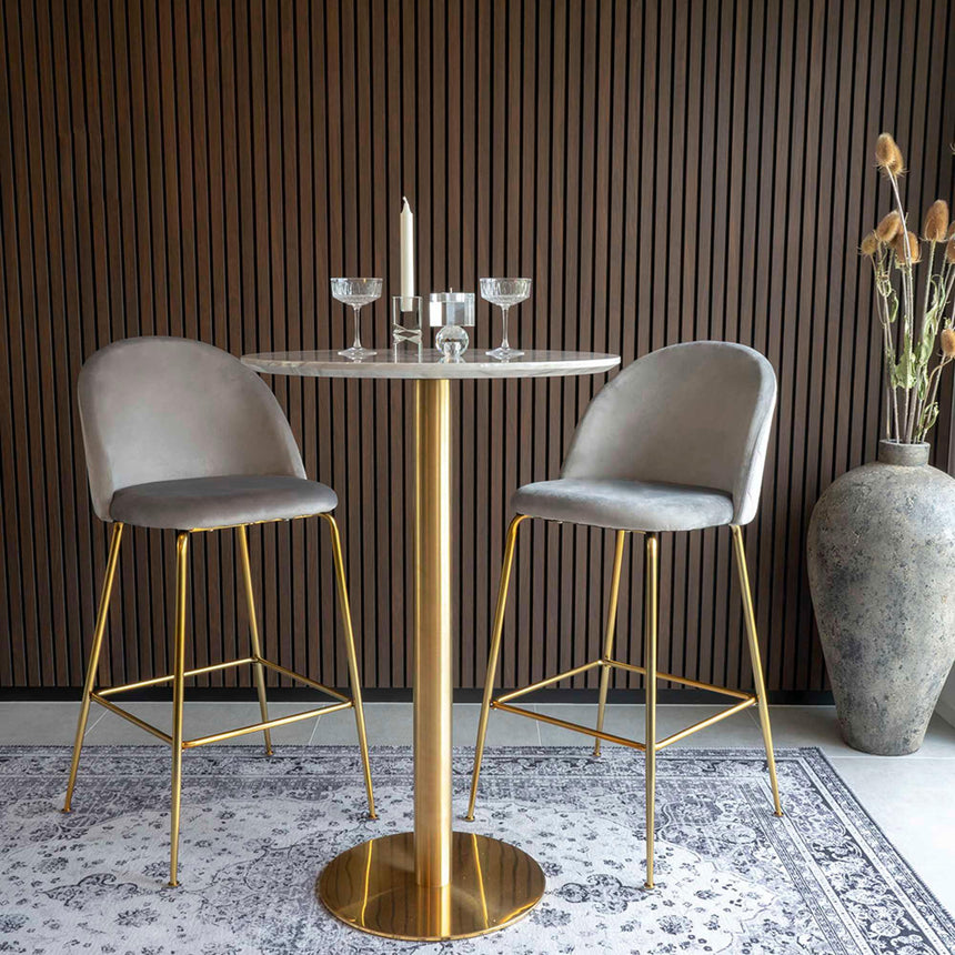 2 x Lausanne Grey Velvet Fabric Barstool with Gold Legs-3