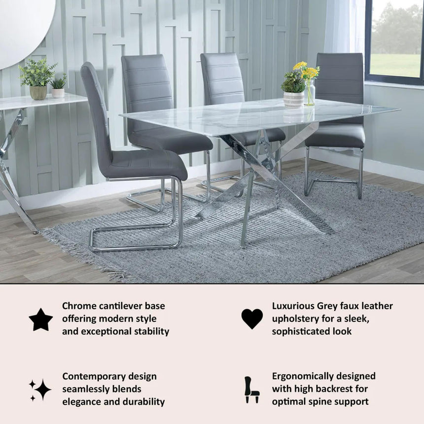 Roma Grey Faux Leather Dining Chair and Chrome Cantilever Base-4