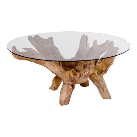 Amazonas Glass and Teak Root Round Coffee Table-2