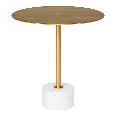 Lecco Gold Metal Round Large Side Table with Marble Base-2